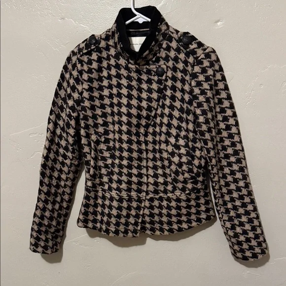 Banana Republic Black and Tan Houndstooth Pea Coat Small - Picture 1 of 8